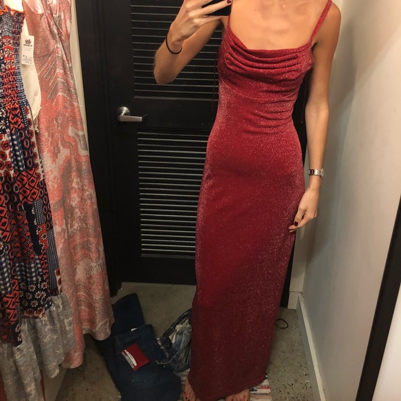 red shimmer gown